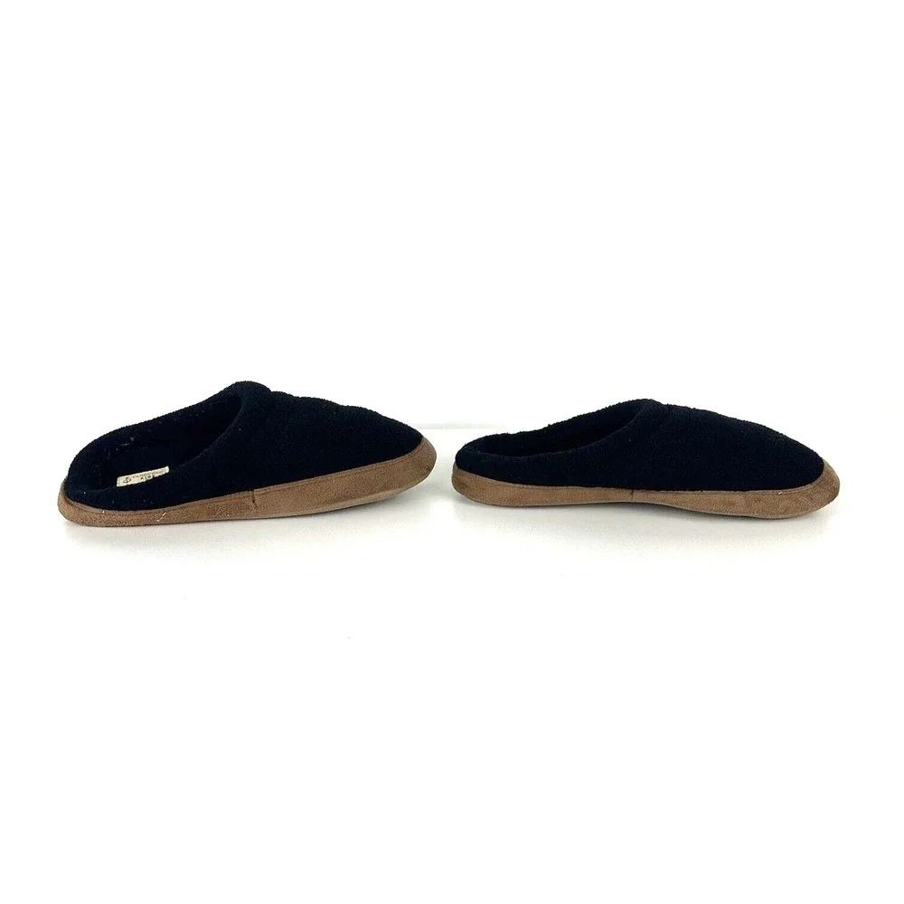Lands End Fleece Leather Hard Bottom Slippers‎ Navy Blue Youth Adolescent Kids 6